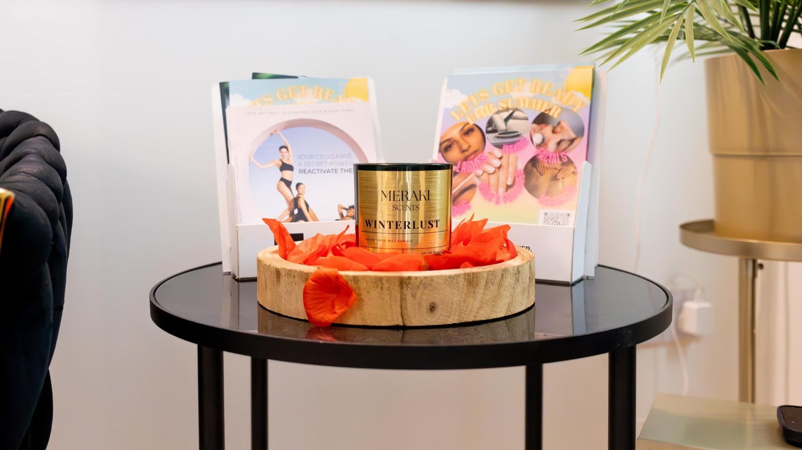 Meraki Scents candle at the spa